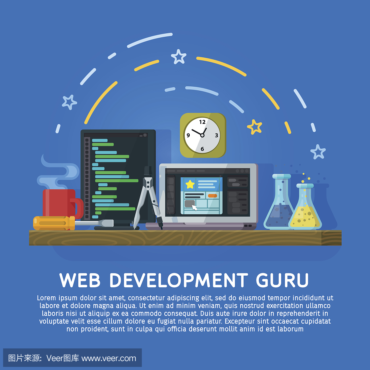 現代平面橫幅,網站元素。工作空間設計師和程序員